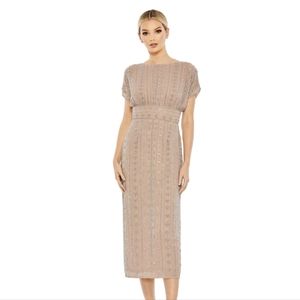 Mac Duggal BEADED CAP SLEEVE COLUMN MIDI DRESS Size 14 Dark Mocha